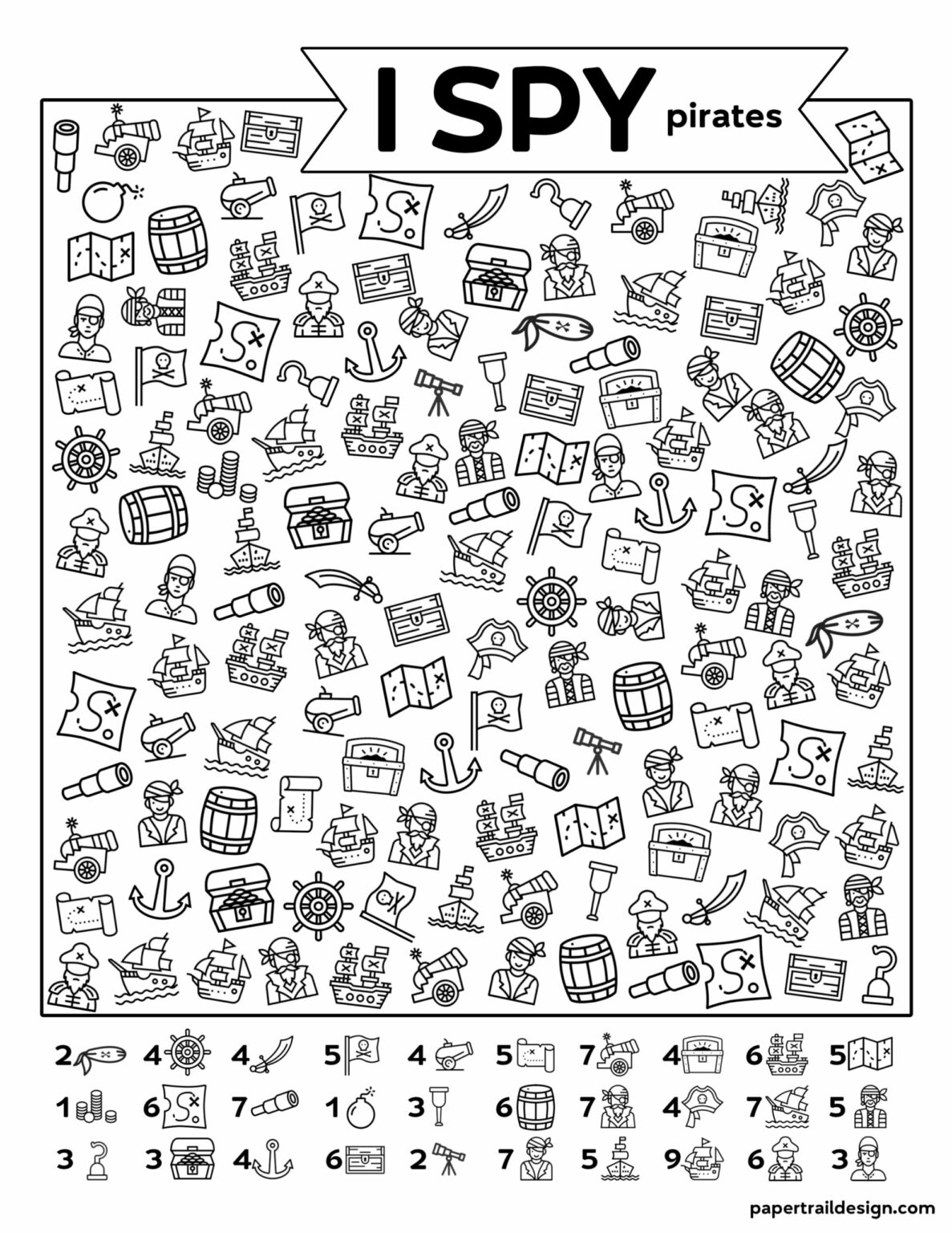 Free Printable I Spy Pirates Activity Paper Trail Design