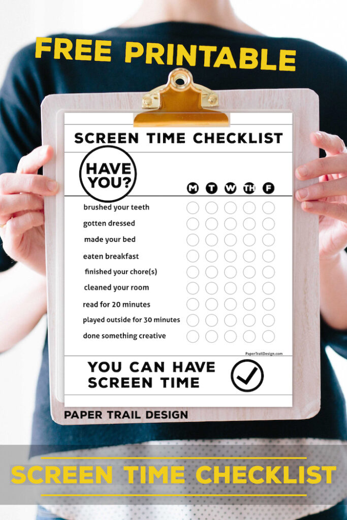 Free Printable Kids Screen Time Checklist - Paper Trail Design