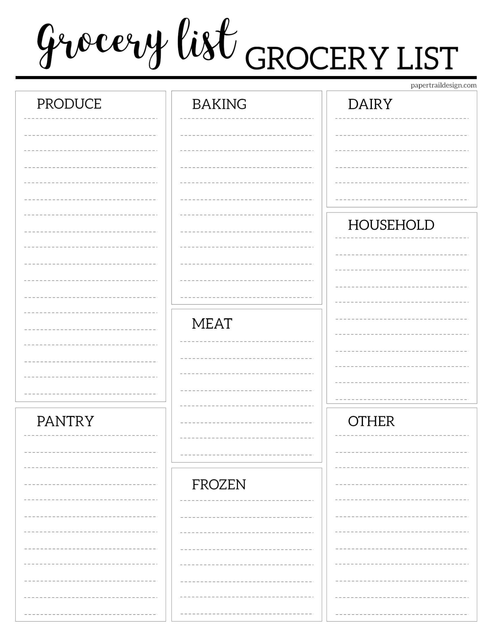Grocery List By Category