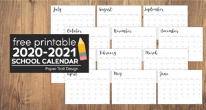 2020-2021 Printable School Calendar - Paper Trail Design