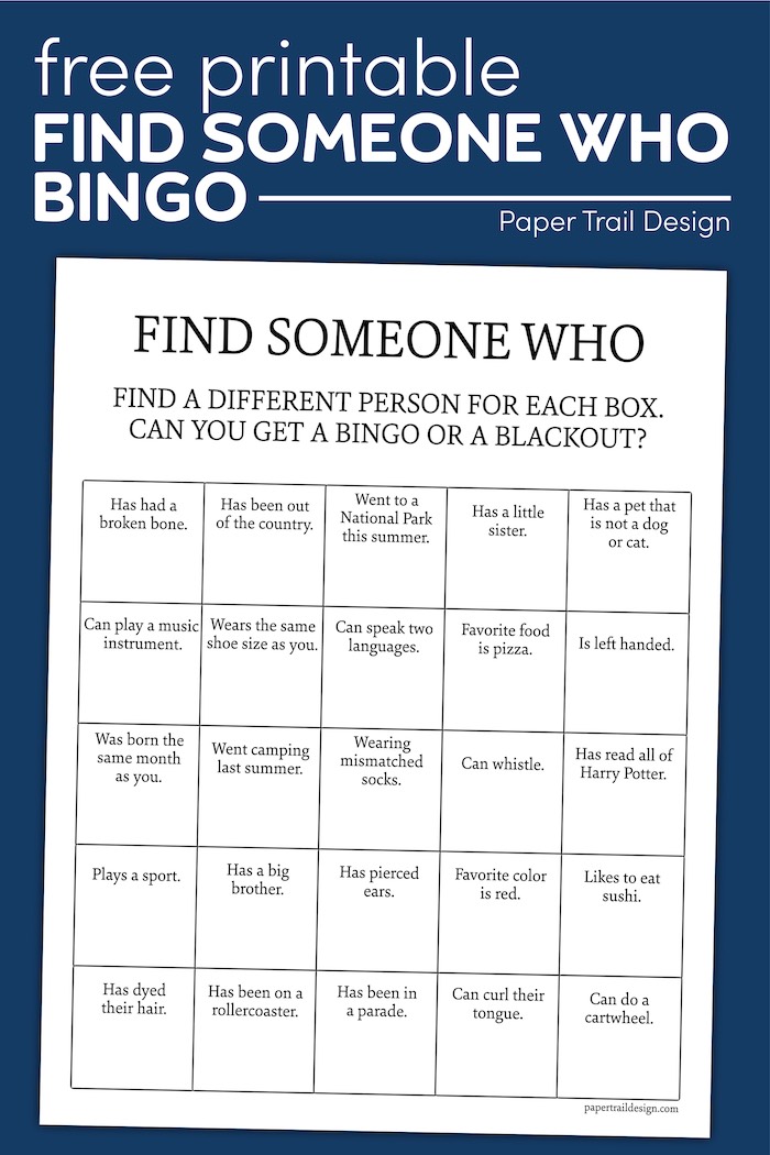 Get To Know You Bingo Printable Paper Trail Design