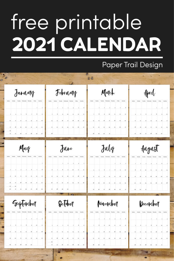 2021 Free Printable Monthly Calendar - Paper Trail Design