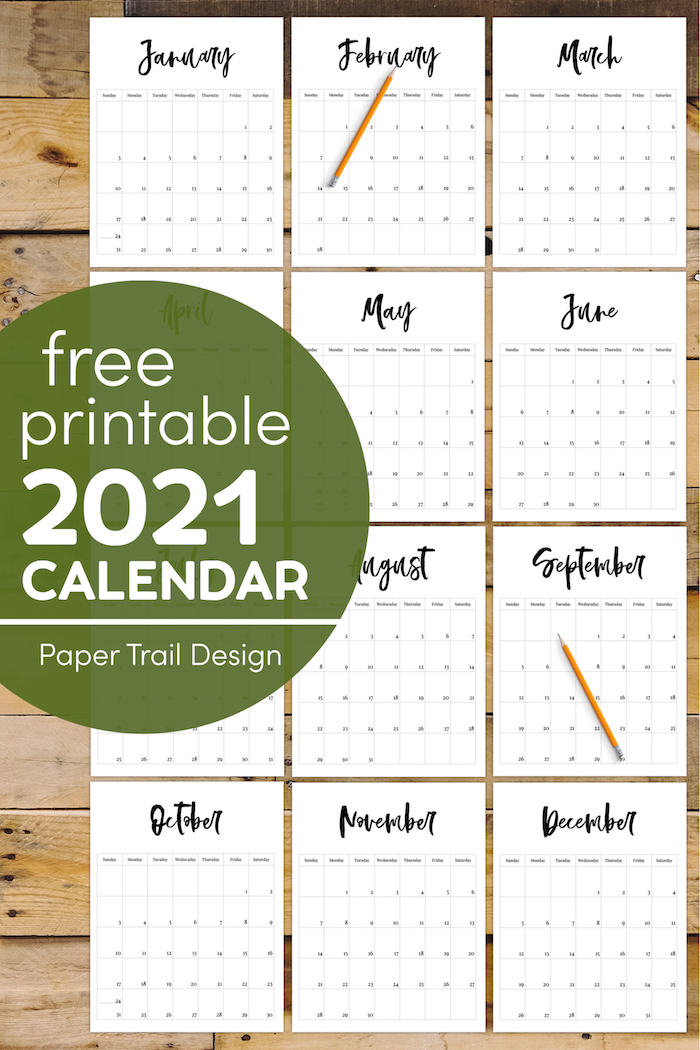 2021 Free Printable Monthly Calendar - Paper Trail Design