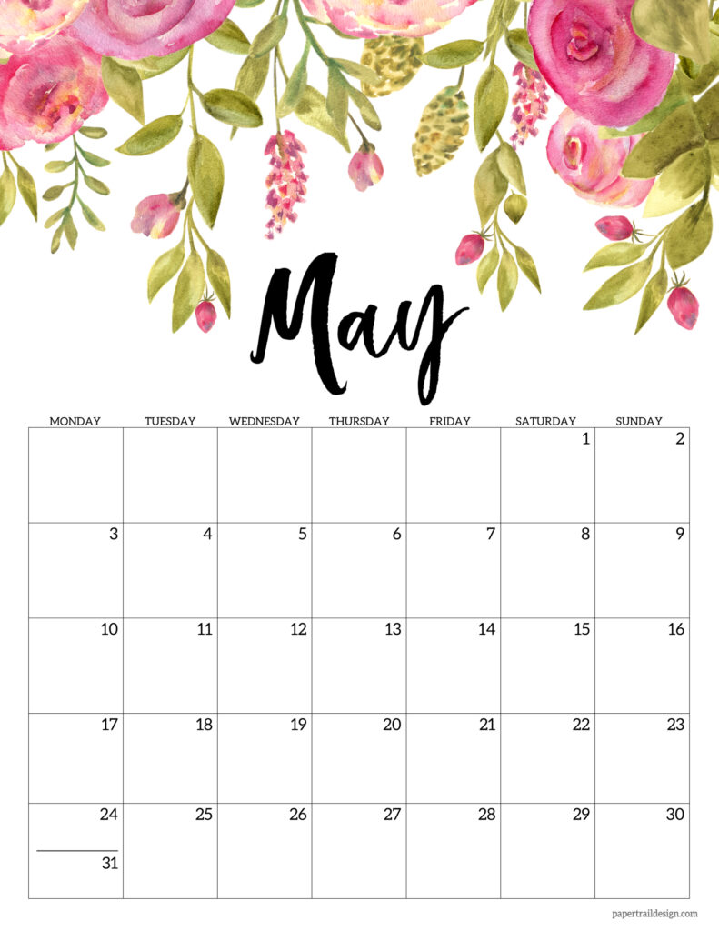 Free Printable 2021 Floral Calendar - Monday Start - Paper Trail Design