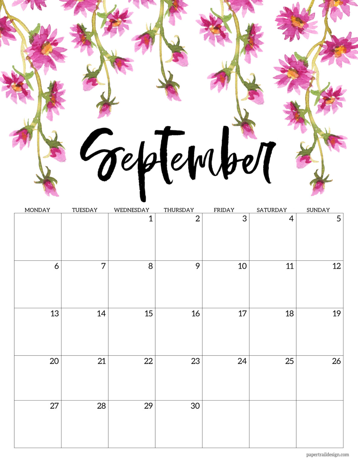 Free Printable 2021 Floral Calendar Monday Start Paper Trail Design