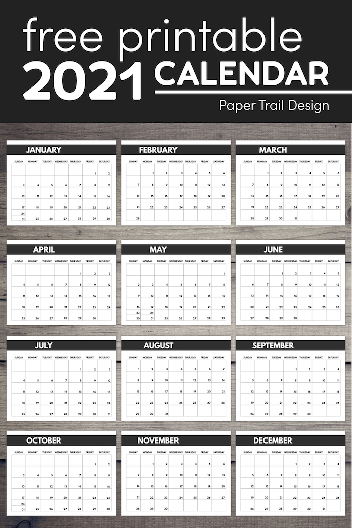 2021 Free Monthly Calendar Templates - Paper Trail Design