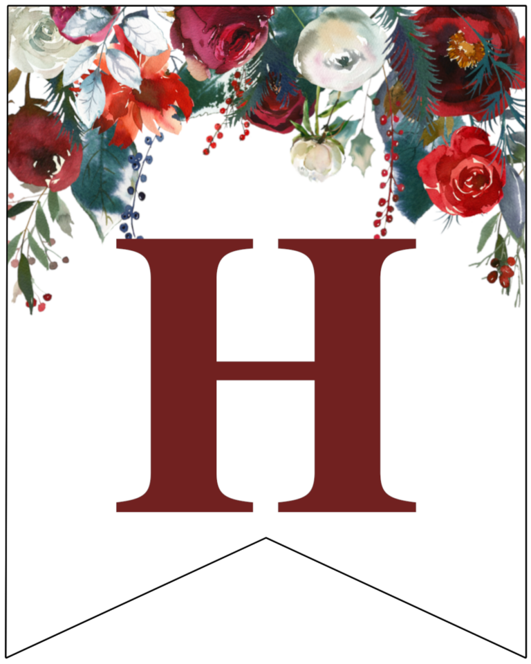 Free Printable Floral Christmas Banner Letters - Paper Trail Design