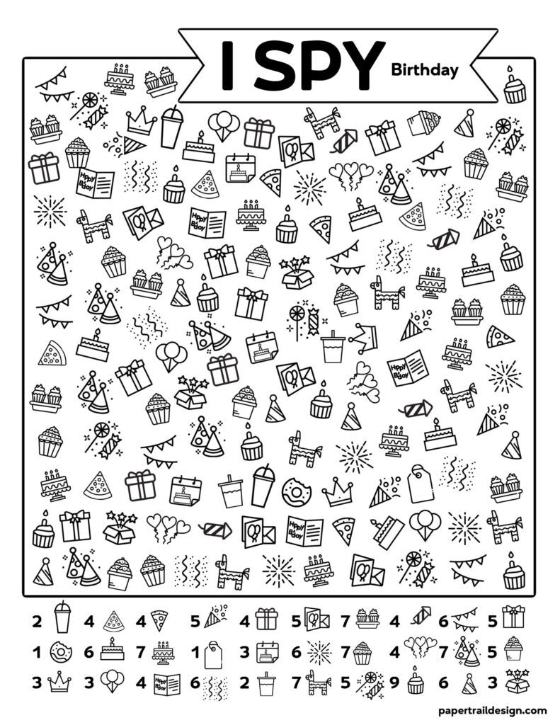 Free Printable I Spy Birthday Activity - Paper Trail Design