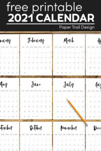 2021 Free Printable Monthly Calendar - Paper Trail Design