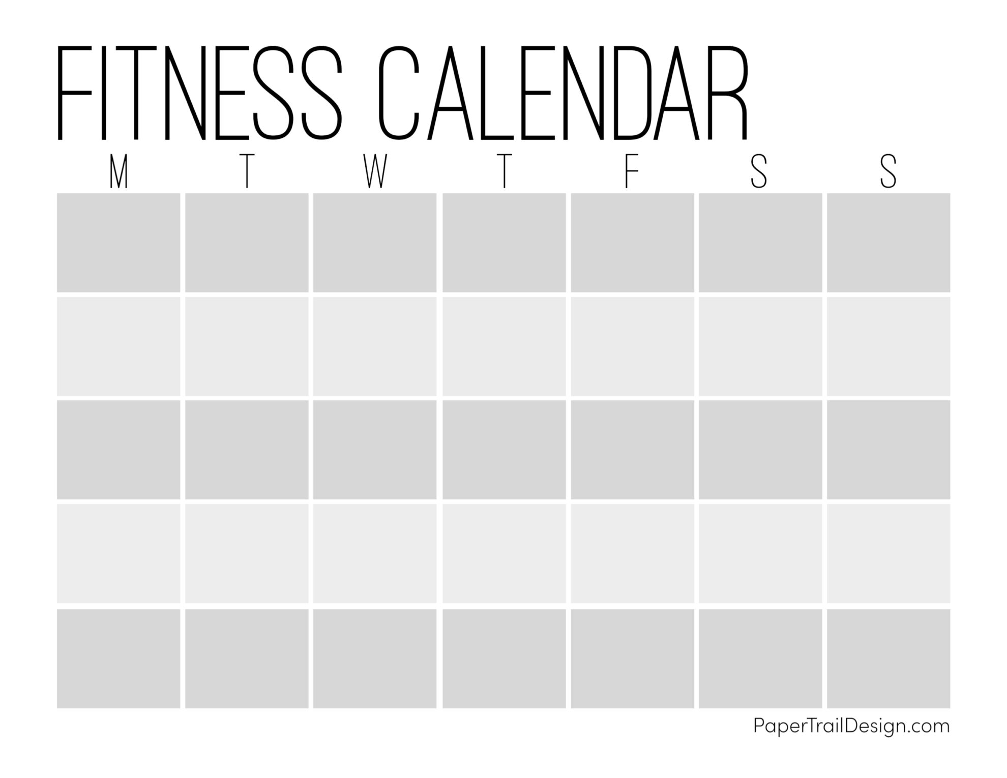 Workout Calendar Coloring Page Printable Calendar
