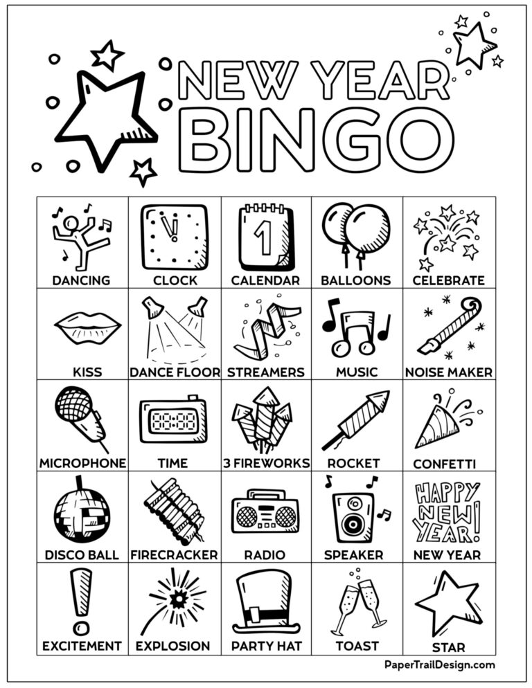 Free Printable New Year's Bingo Cards - Paper Trail Design