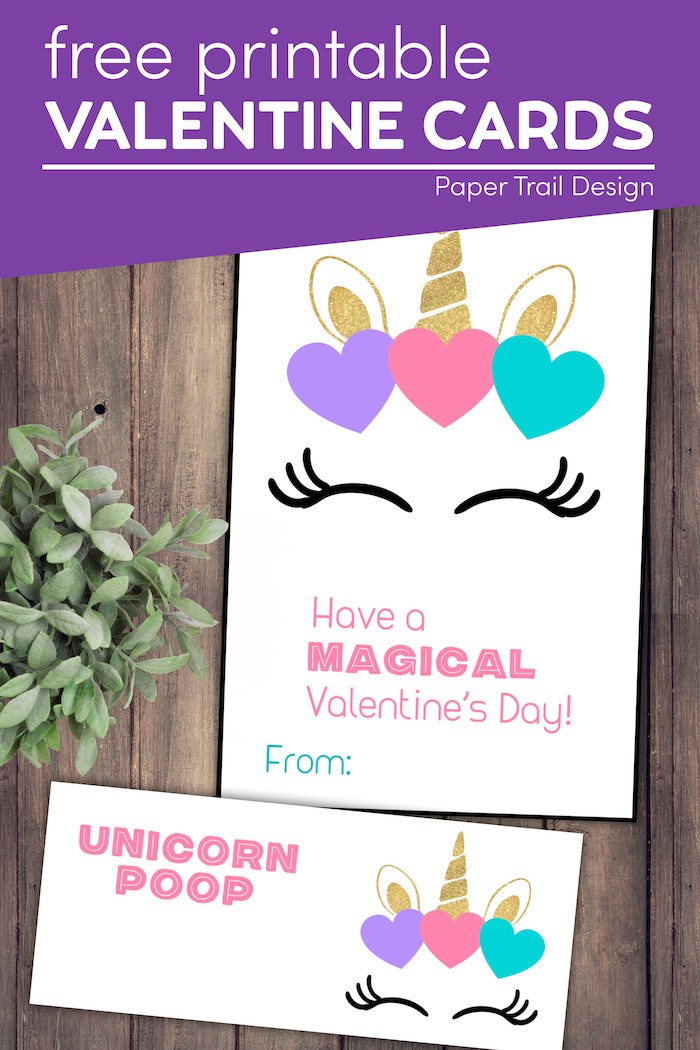 Free Printable Unicorn Valentine Cards - Paper Trail Design