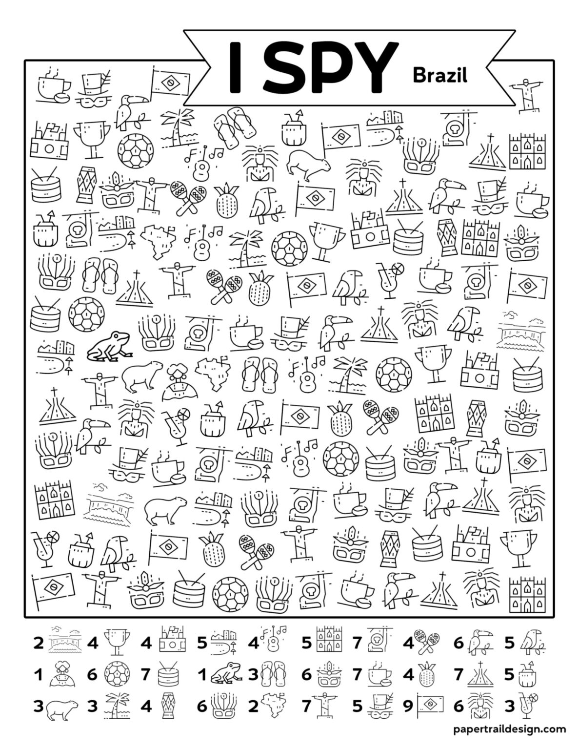 Free Printable I Spy Brazil Activity Paper Trail Design