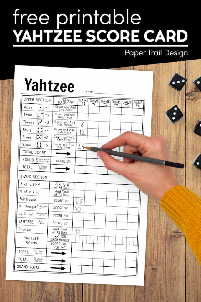 free printable yahtzee score card paper trail design