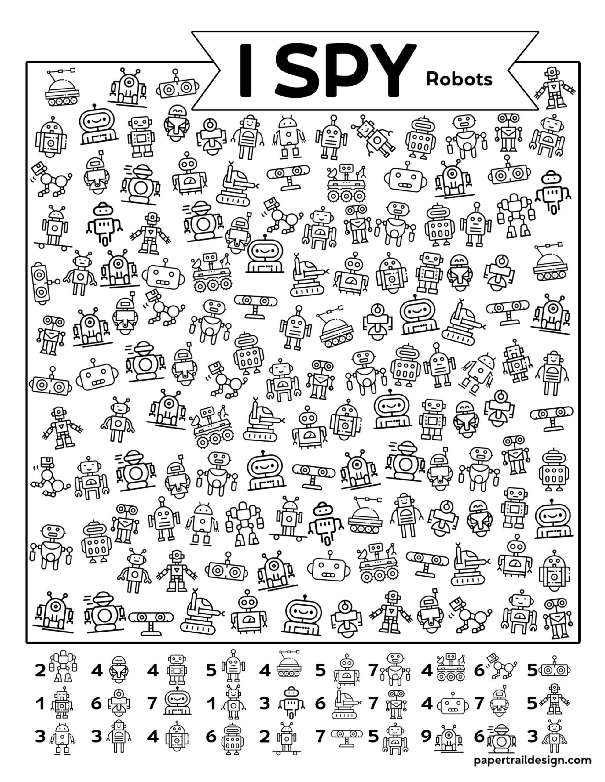 Free Printable I Spy Robots Activity Paper Trail Design