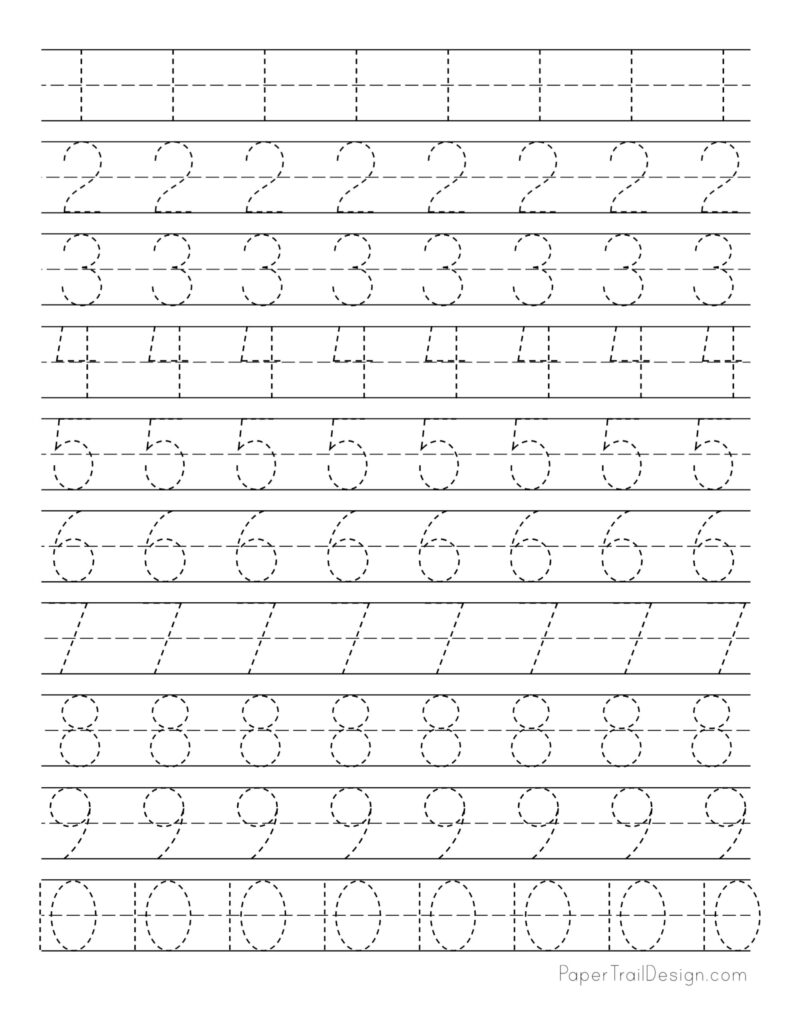 Free Number Tracing Worksheets - Paper Trail Design