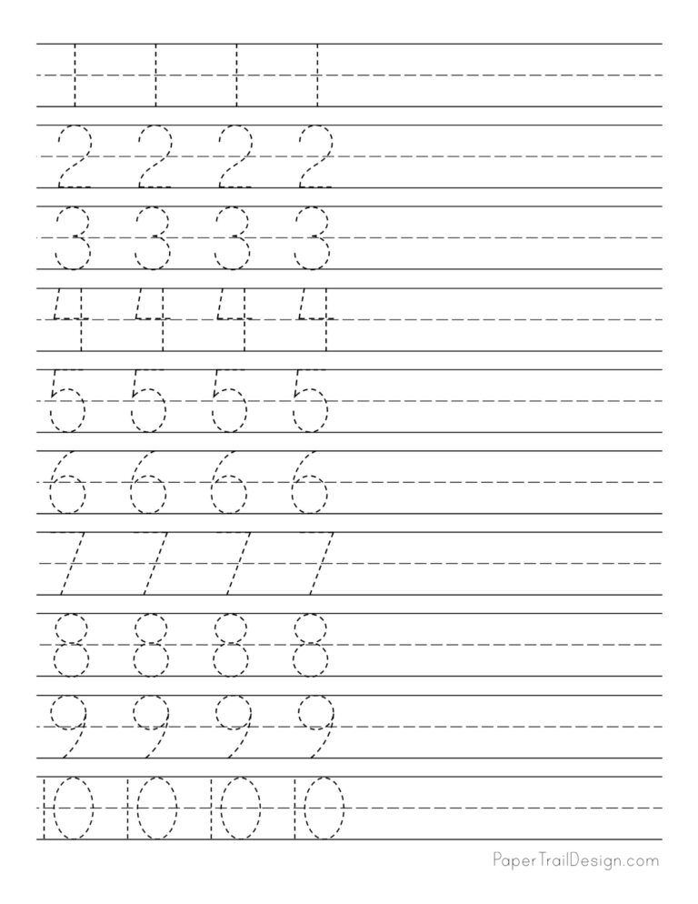 Free Number Tracing Worksheets - Paper Trail Design