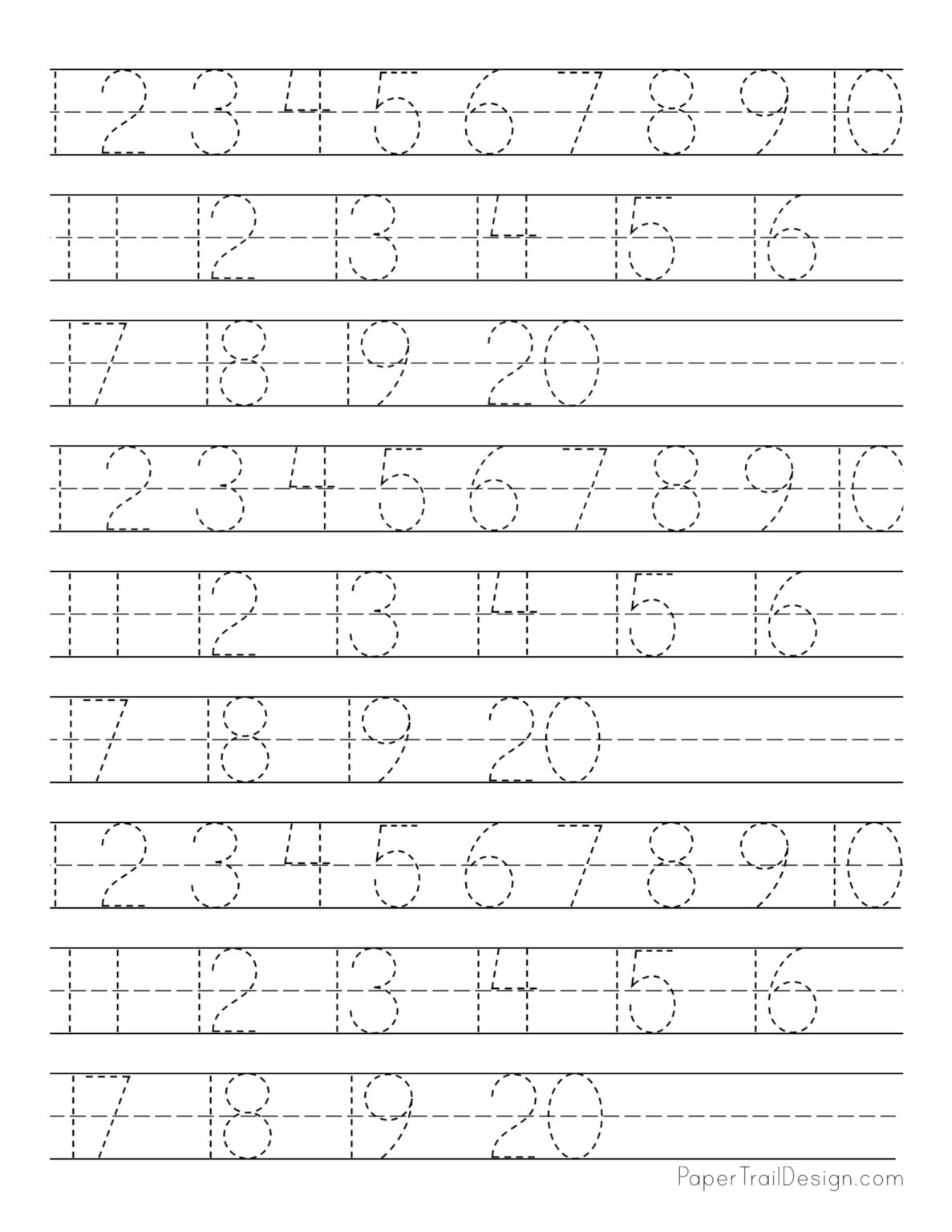 Free Number Tracing Worksheets - Paper Trail Design