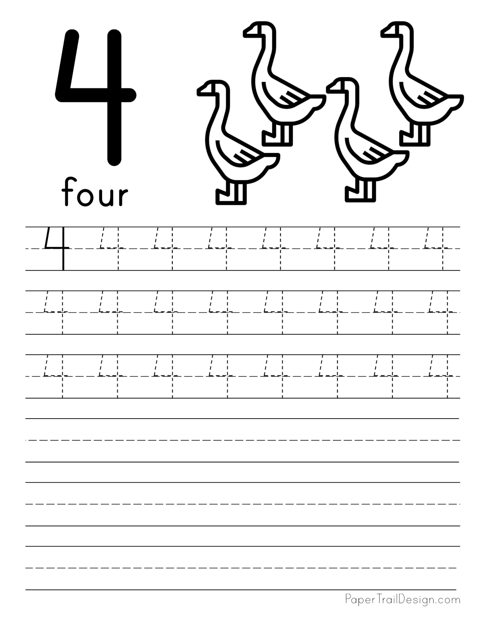 Tracing Number 4 Worksheets For Kindergarten Goimages Vision
