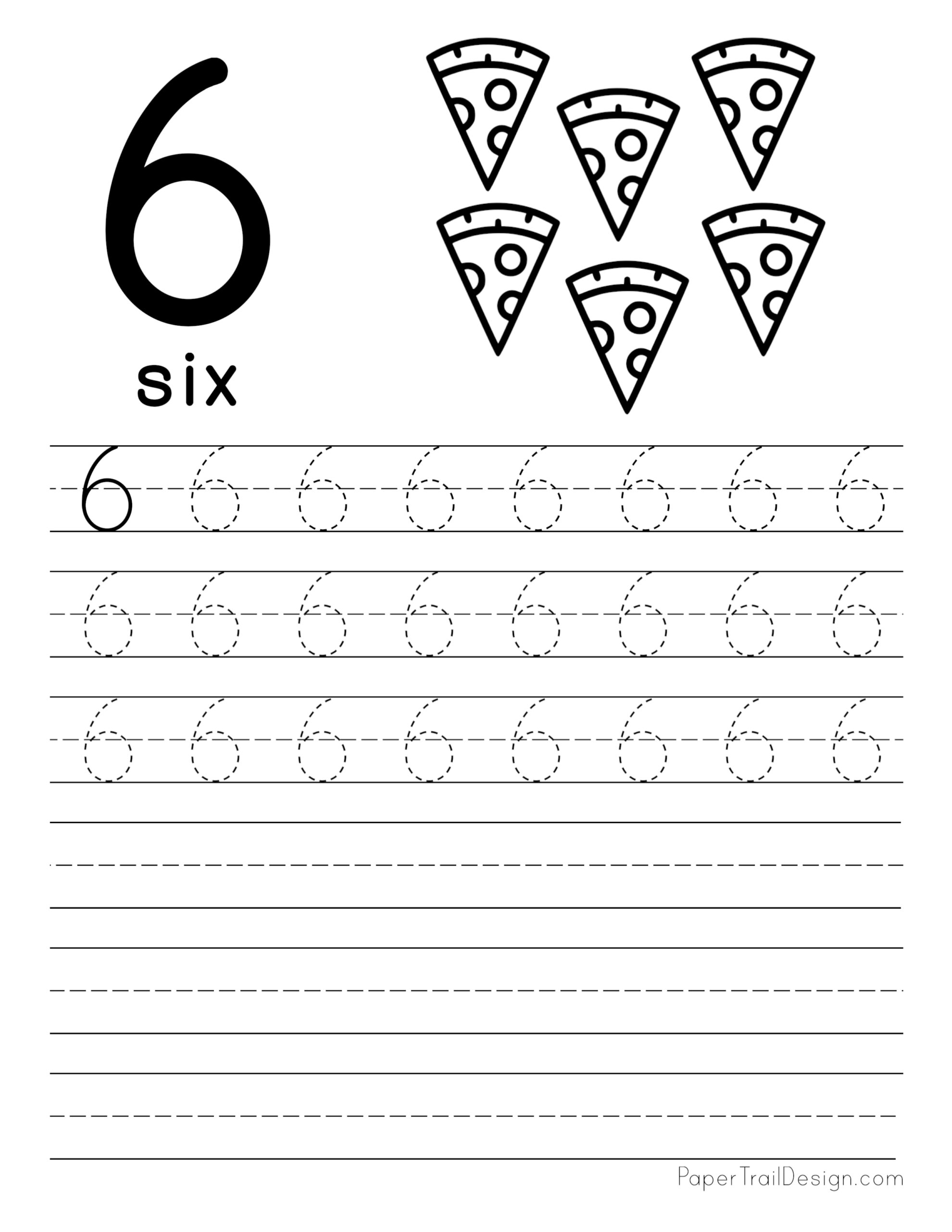 Writing Number 6 Worksheets