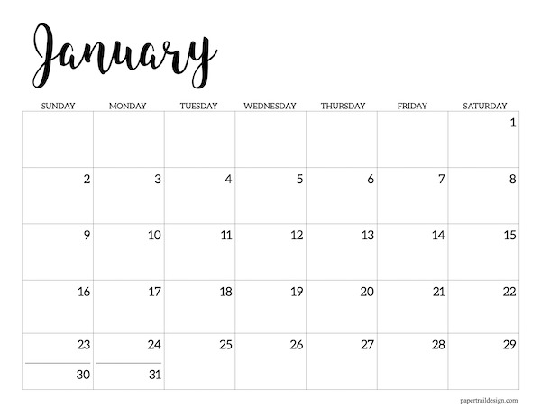 2022 Calendar Printable Free Template - Paper Trail Design