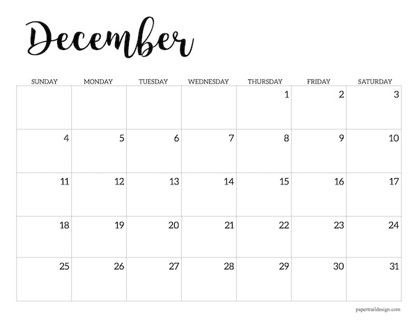 2022 Calendar Printable Free Template - Paper Trail Design