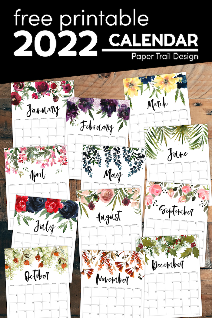 Free 2022 Calendar Printable - Floral - Paper Trail Design