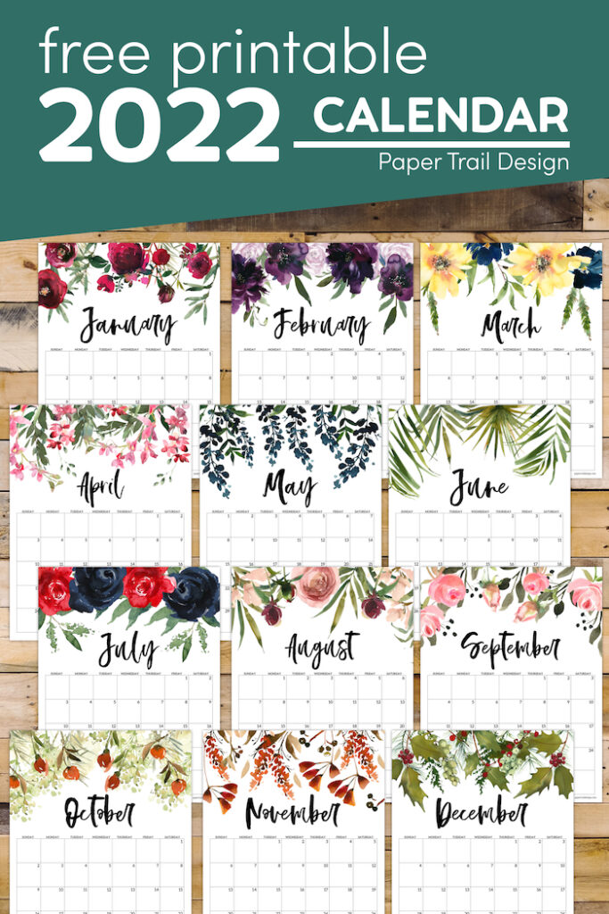 Free 2022 Calendar Printable - Floral - Paper Trail Design