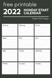 Free Printable 2022 Calendar - Monday Start - Paper Trail Design