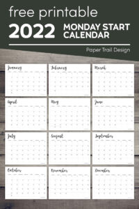 Free Printable 2022 Calendar - Monday Start - Paper Trail Design