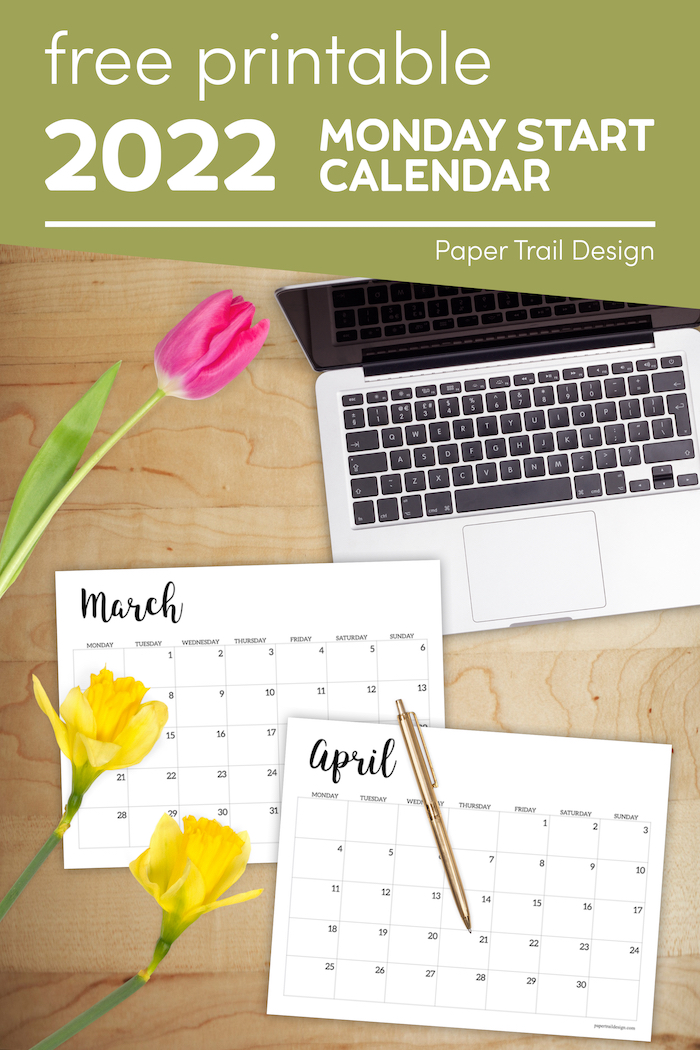 free printable 2022 calendar monday start paper trail design