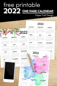 Calendar 2022 Printable One Page - Paper Trail Design