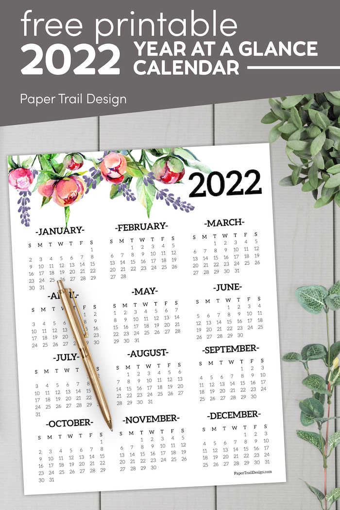 Calendar 2022 Printable One Page - Paper Trail Design