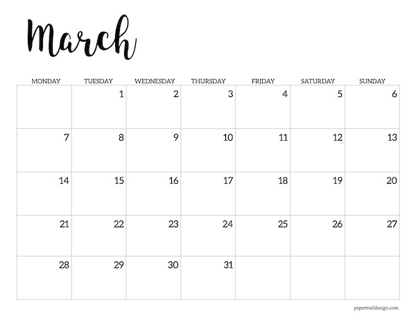 Free Printable 2022 Calendar - Monday Start - Paper Trail Design