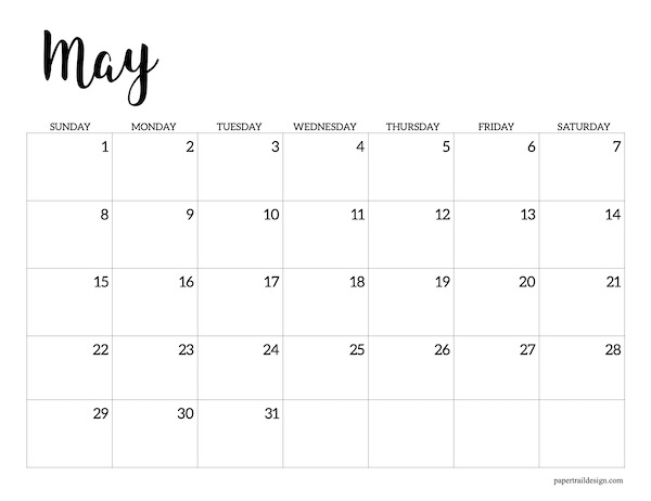 2022 Calendar Printable Free Template - Paper Trail Design