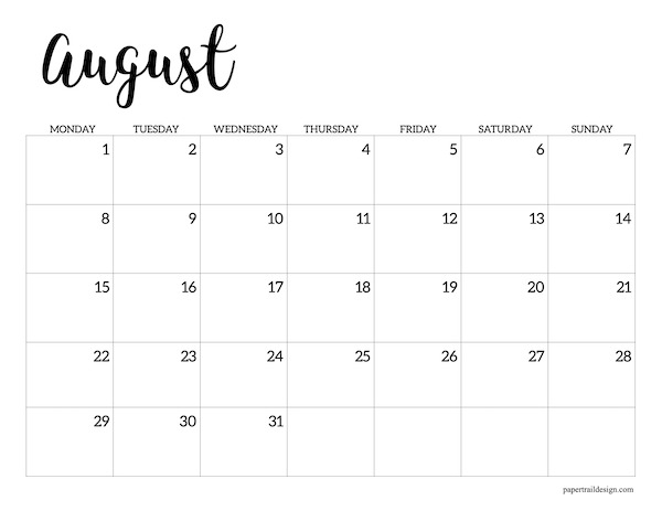 Free Printable 2022 Calendar - Monday Start - Paper Trail Design