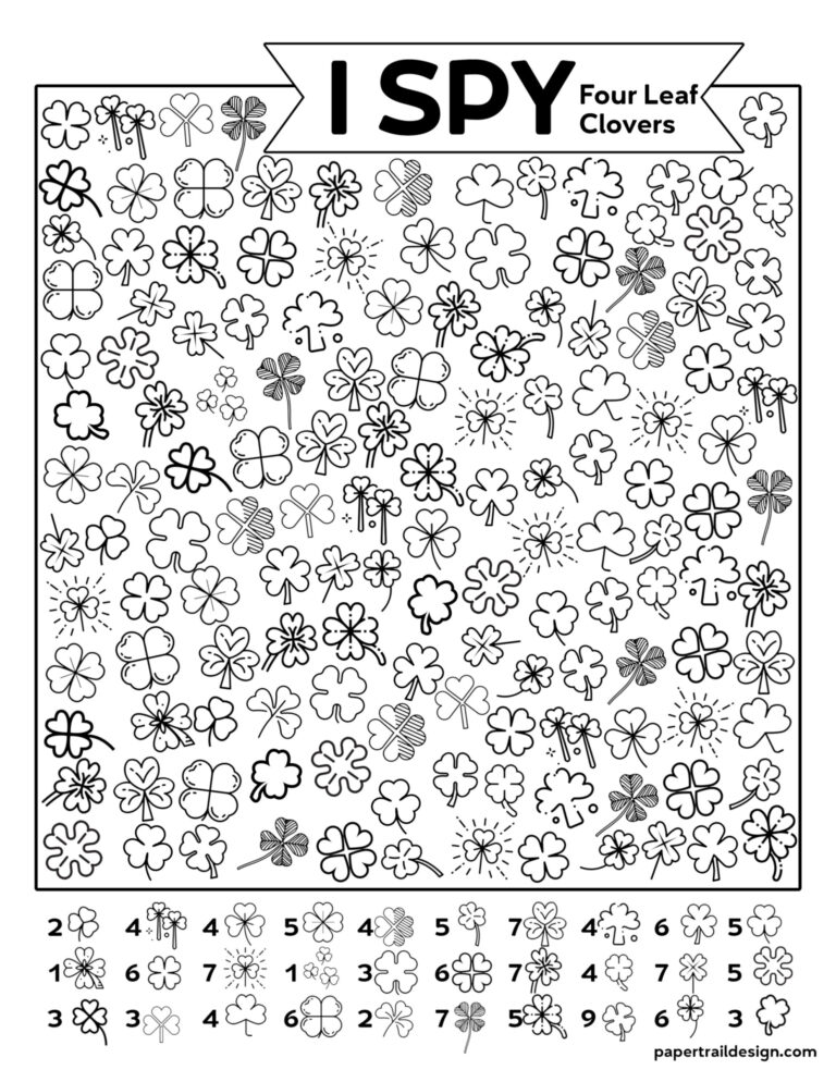 Free Printable I Spy Four Leaf Clovers Activity - Paper Trail Design