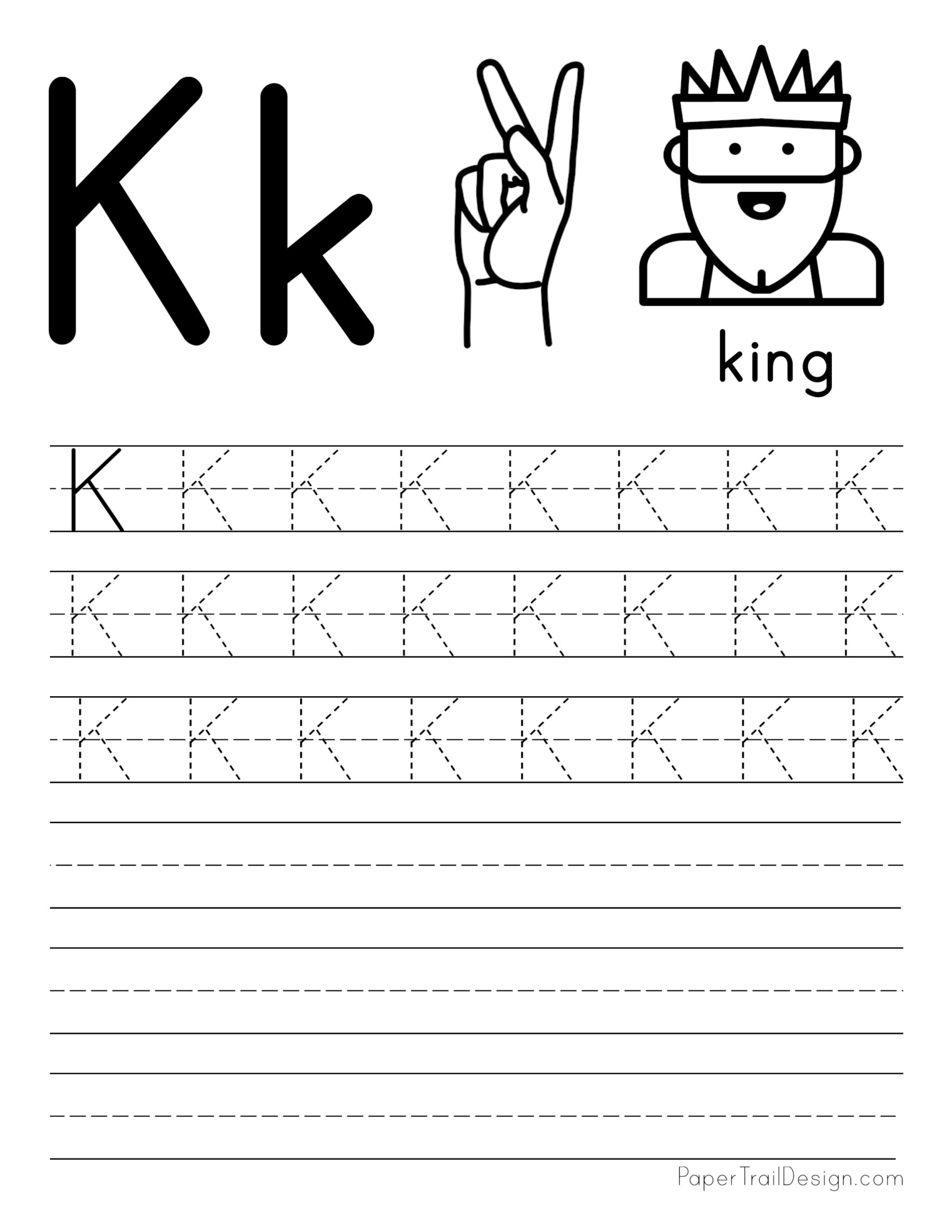 Lowercase Letter K Tracing Sheet - Printable Form, Templates and Letter