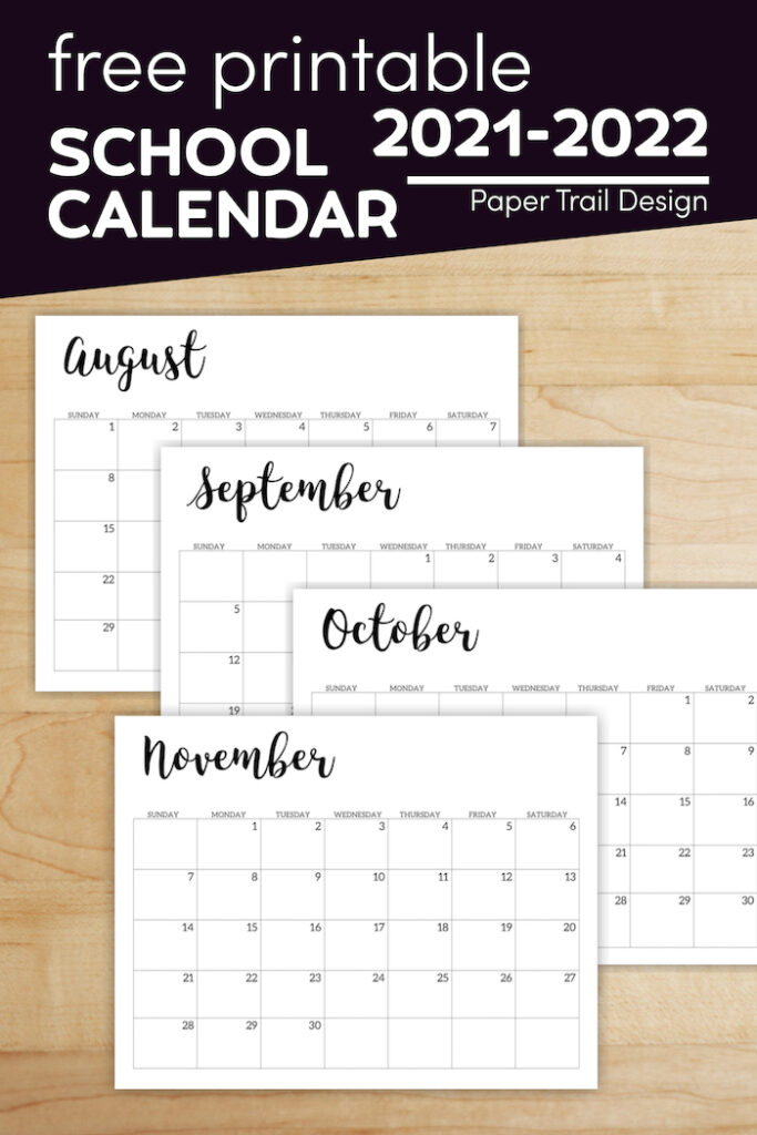 2021-2022 Printable School Calendar - Paper Trail Design