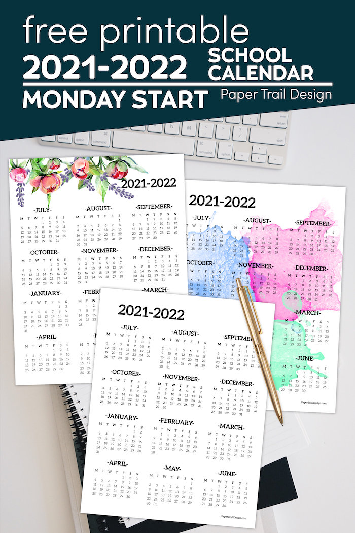 2021-2022 School Year Calendar Free Printable - Paper Trail Design