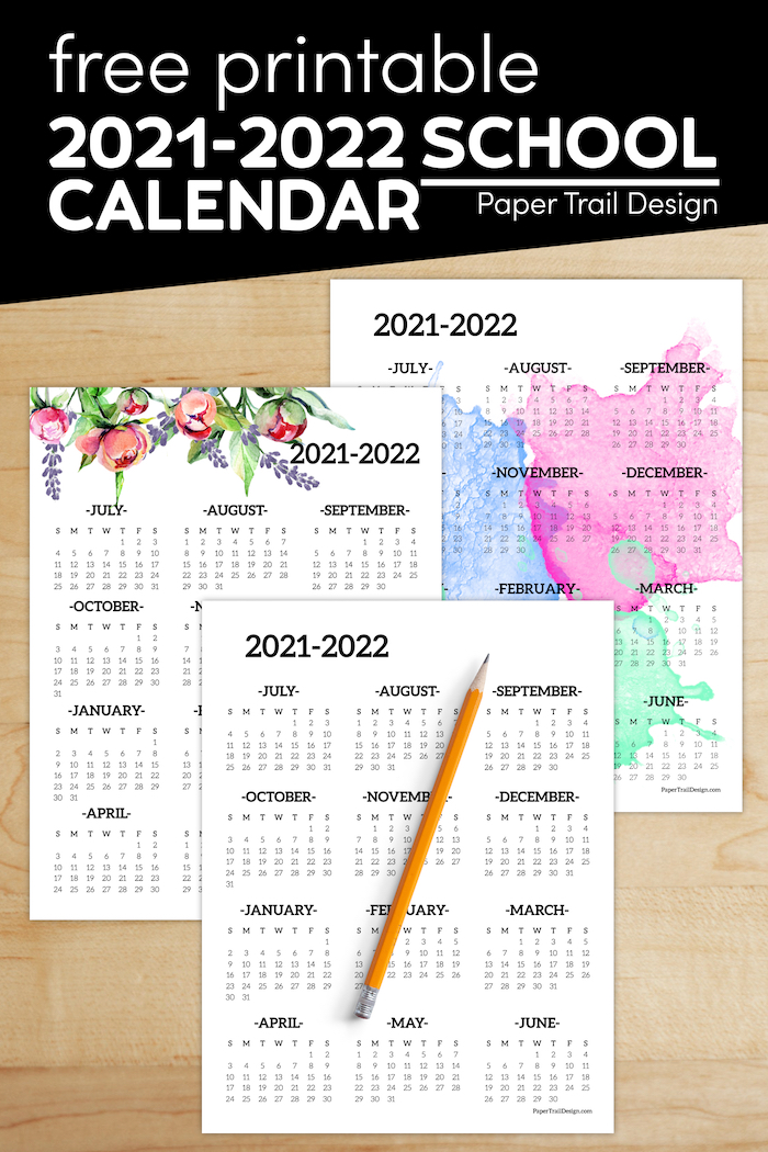 2021-2022 School Year Calendar Free Printable - Paper Trail Design