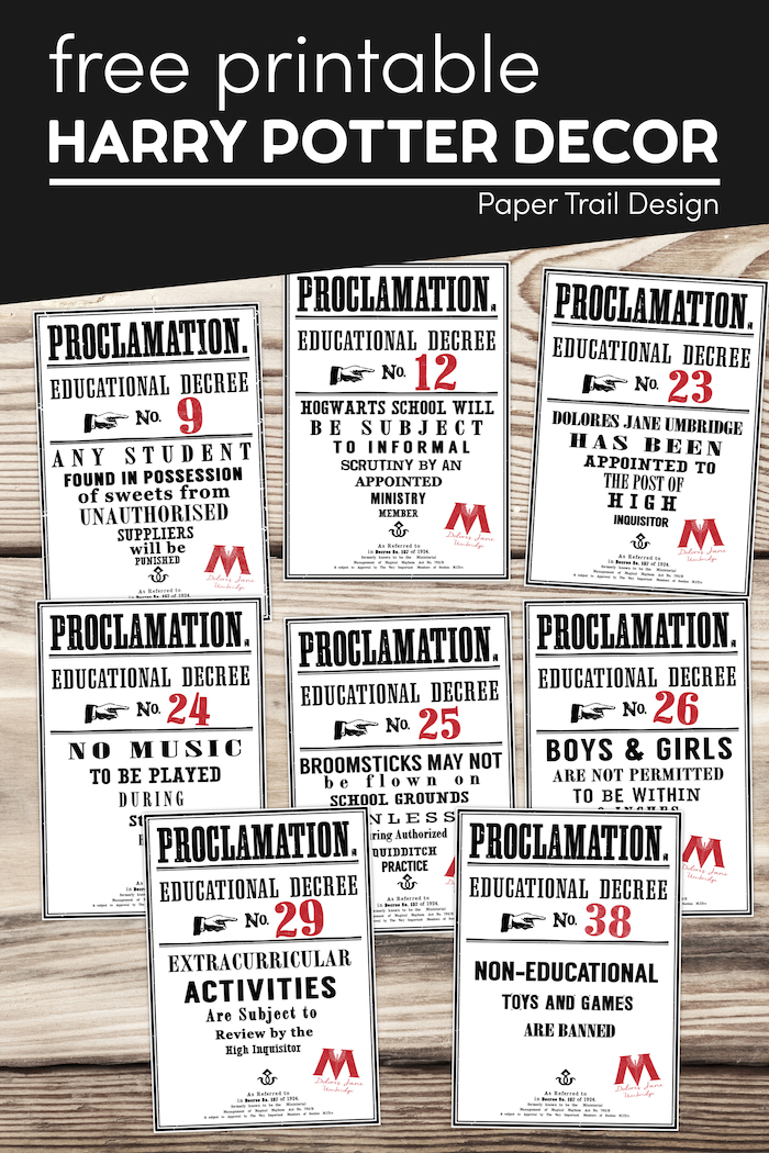 Harry Potter Educational Decrees free printables - Paper Trail Design