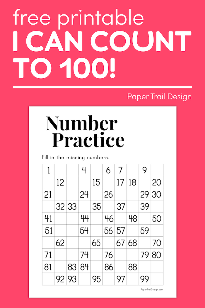 Missing Numbers Worksheet 1-100 | Paper Trail Design