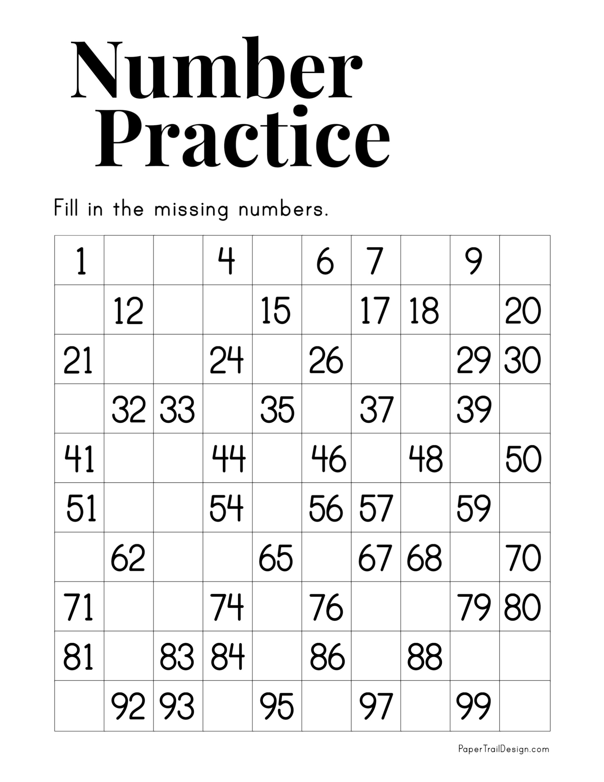 Worksheets For Missing Numbers