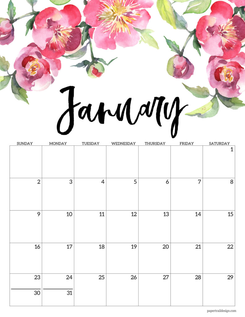 Free Printable 2022 Floral Calendar - Paper Trail Design