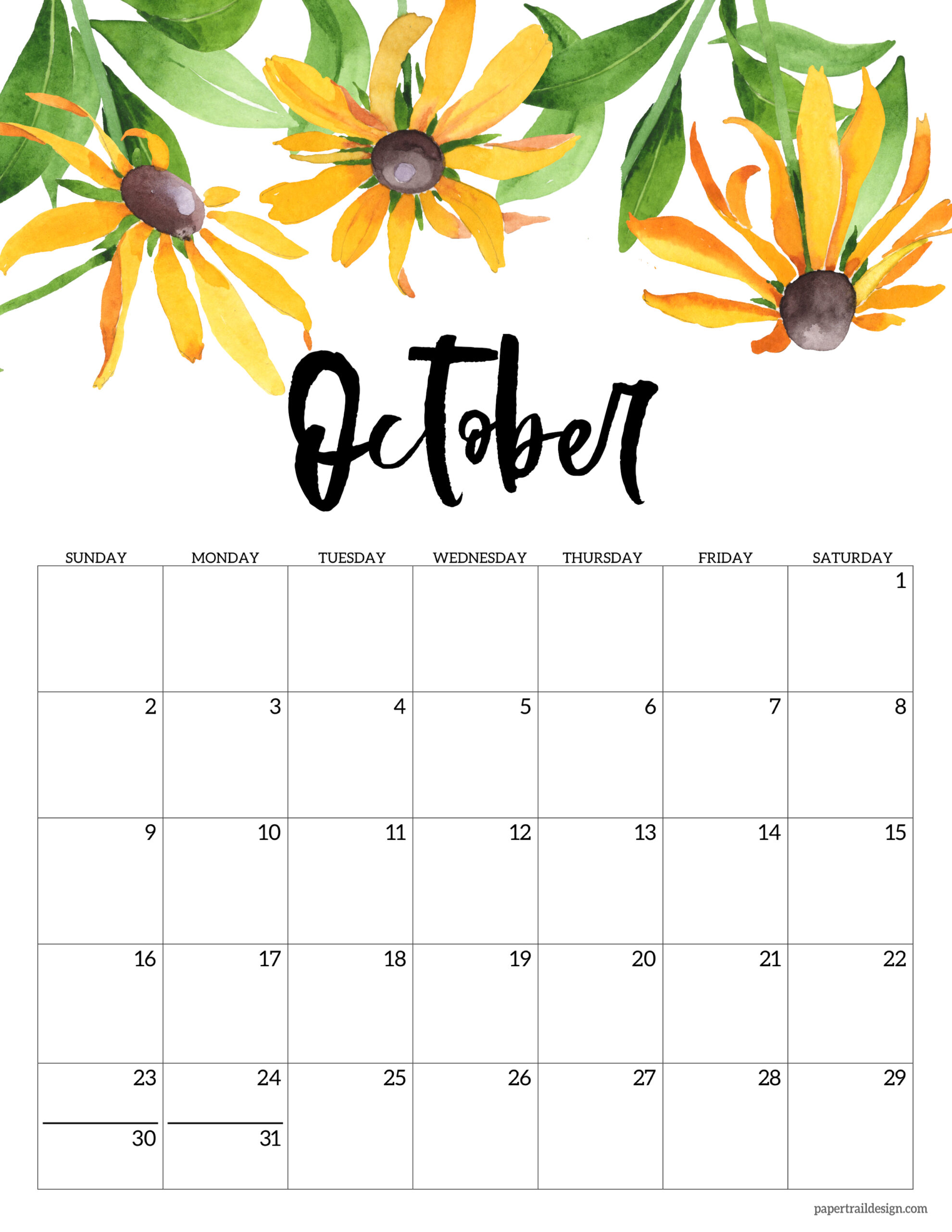 2022 Free Printable Calendar Floral Paper Trail Design