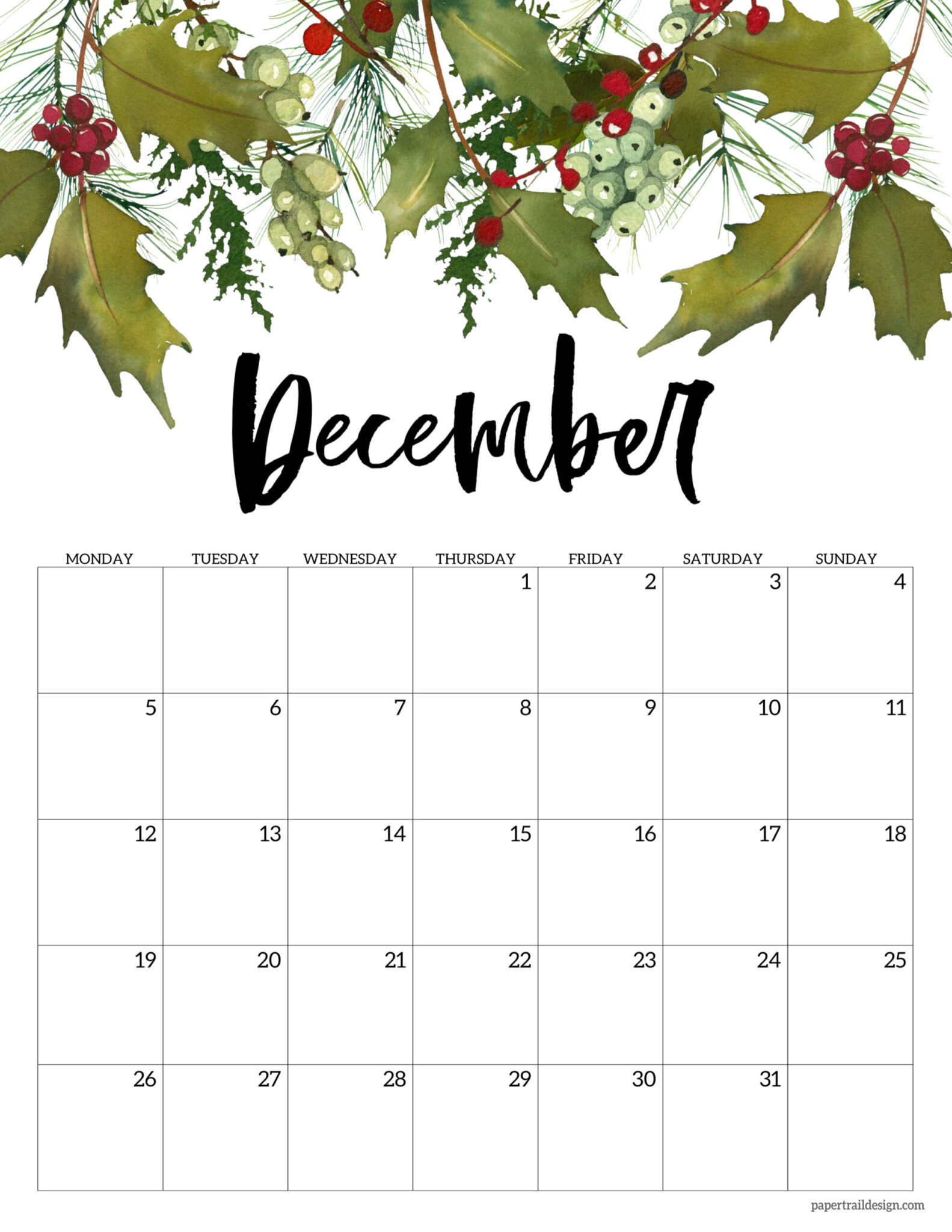 Free Printable 2022 Floral Calendar – Monday Start - Paper Trail Design