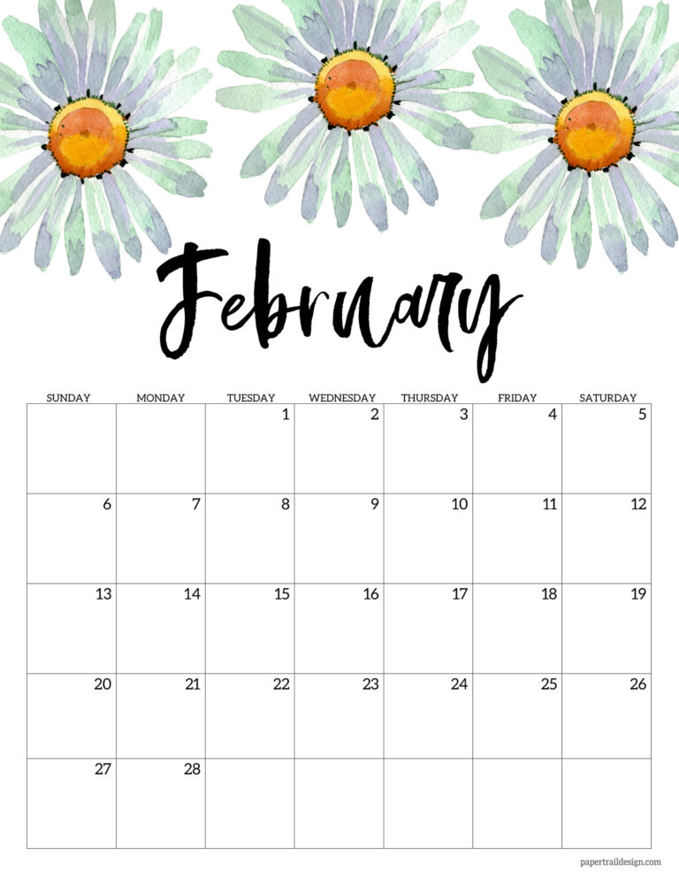 2022 Free Printable Calendar – Floral - Paper Trail Design