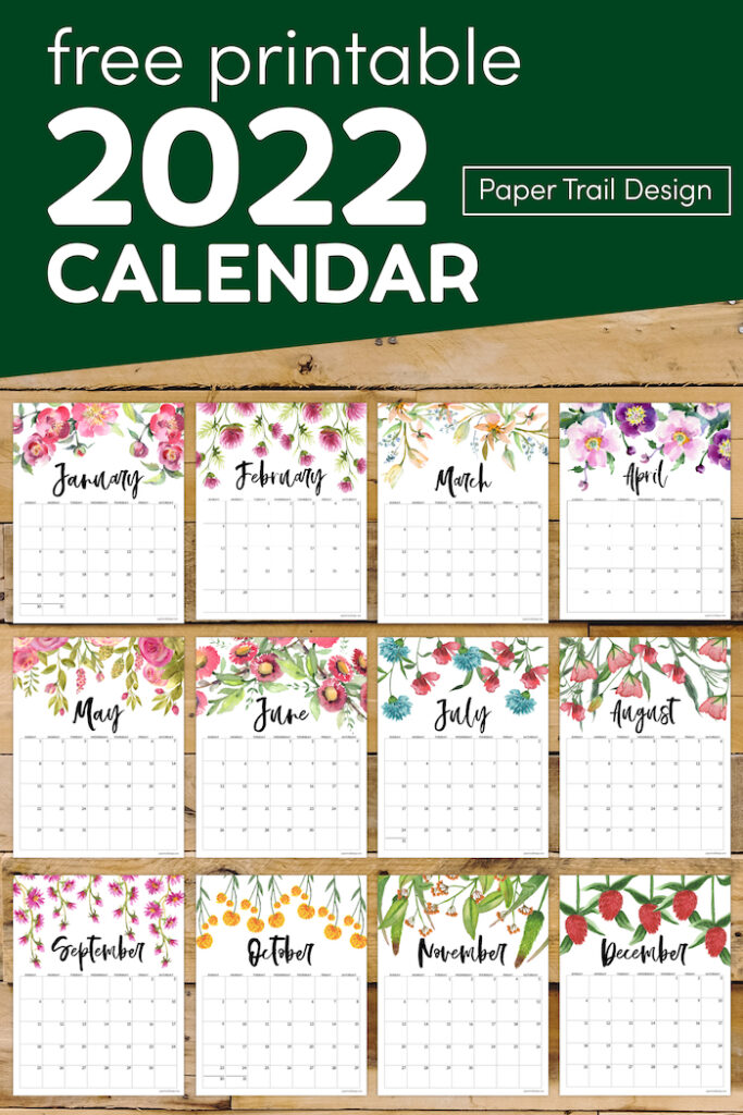 Free Printable 2022 Floral Calendar - Paper Trail Design