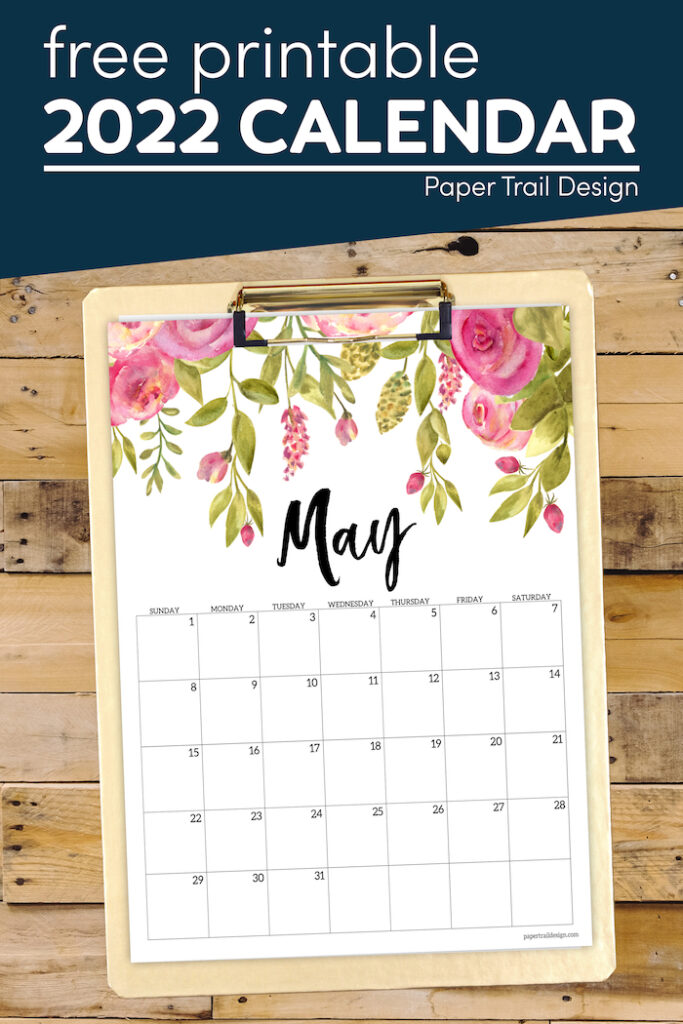 Free Printable 2022 Floral Calendar - Paper Trail Design